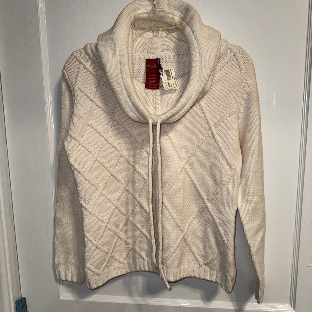 New Sigrid Olsen Women's Long Sleeve Winter White Cable Hoddie Size S